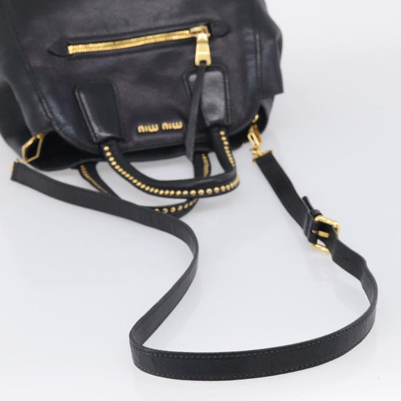 Miu Miu Madras Hand Bag Leather 2way Black Gold Tone Auth 213813V