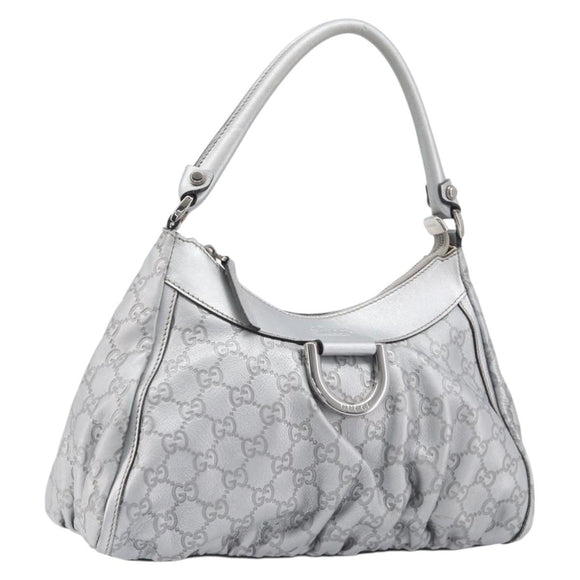 GUCCI GuccissimaGG Abbey Shoulder Bag Leather Silver 190525 Auth 213814V
