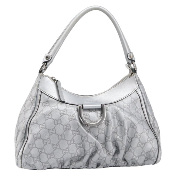 GUCCI GuccissimaGG Abbey Shoulder Bag Leather Silver 190525 Auth 213814V