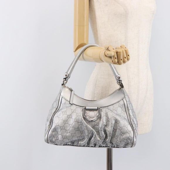 GUCCI GuccissimaGG Abbey Shoulder Bag Leather Silver 190525 Auth 213814V