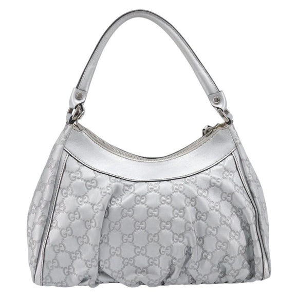 GUCCI GuccissimaGG Abbey Shoulder Bag Leather Silver 190525 Auth 213814V
