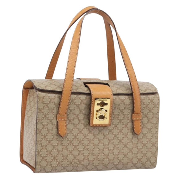 CELINE Macadam Hand Bag PVC Beige Gold Tone Auth 213815