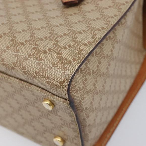 CELINE Macadam Hand Bag PVC Beige Gold Tone Auth 213815