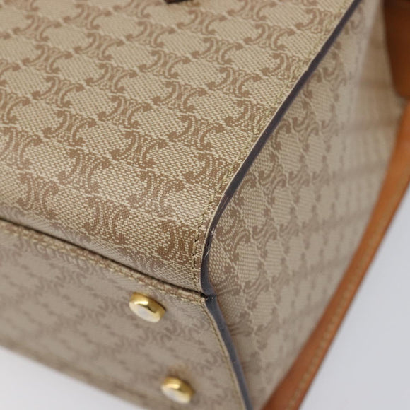 CELINE Macadam Hand Bag PVC Beige Gold Tone Auth 213815