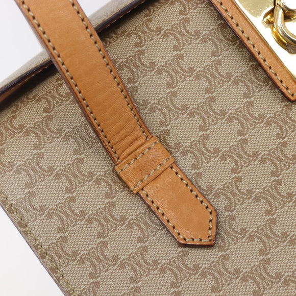 CELINE Macadam Hand Bag PVC Beige Gold Tone Auth 213815