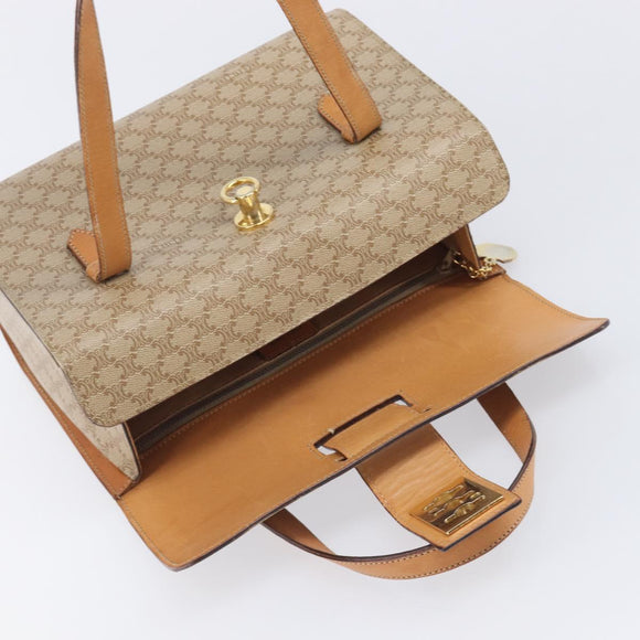 CELINE Macadam Hand Bag PVC Beige Gold Tone Auth 213815