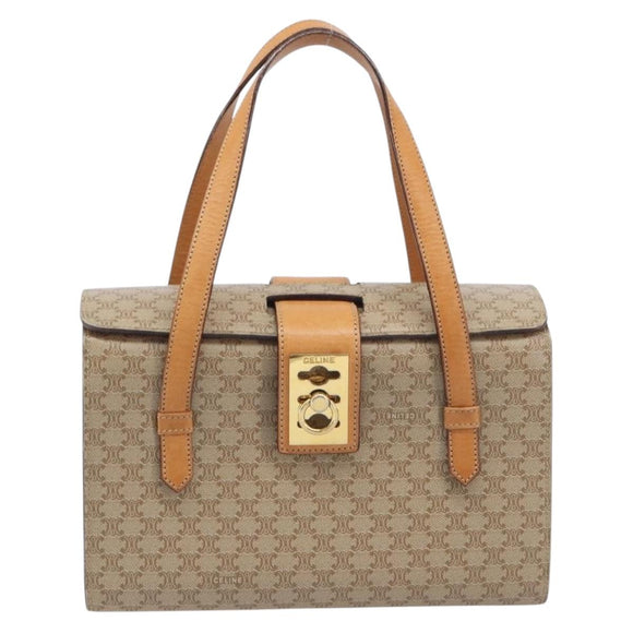 CELINE Macadam Hand Bag PVC Beige Gold Tone Auth 213815