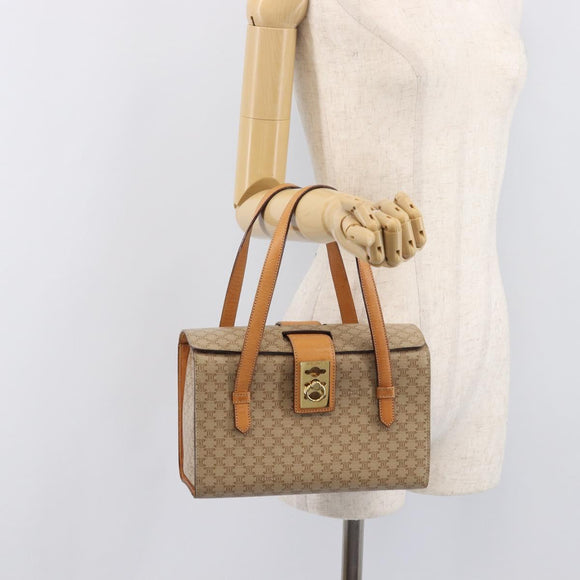 CELINE Macadam Hand Bag PVC Beige Gold Tone Auth 213815