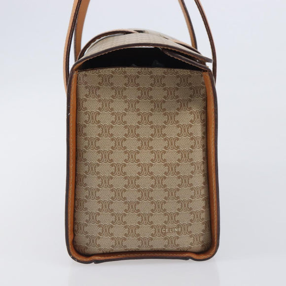 CELINE Macadam Hand Bag PVC Beige Gold Tone Auth 213815
