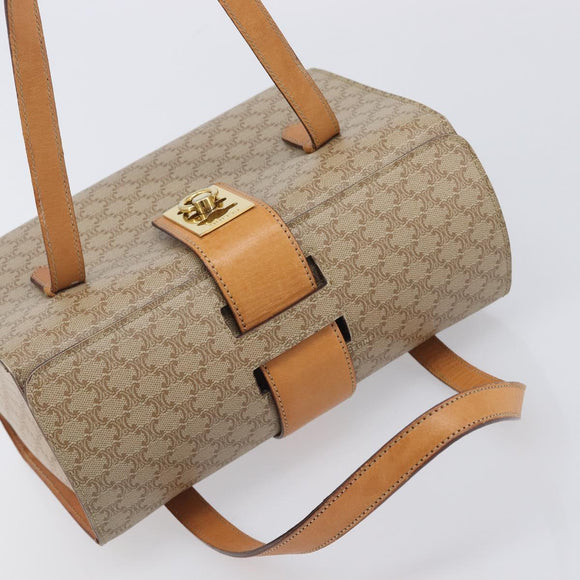 CELINE Macadam Hand Bag PVC Beige Gold Tone Auth 213815