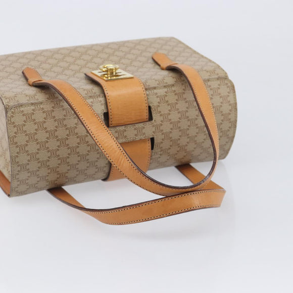 CELINE Macadam Hand Bag PVC Beige Gold Tone Auth 213815