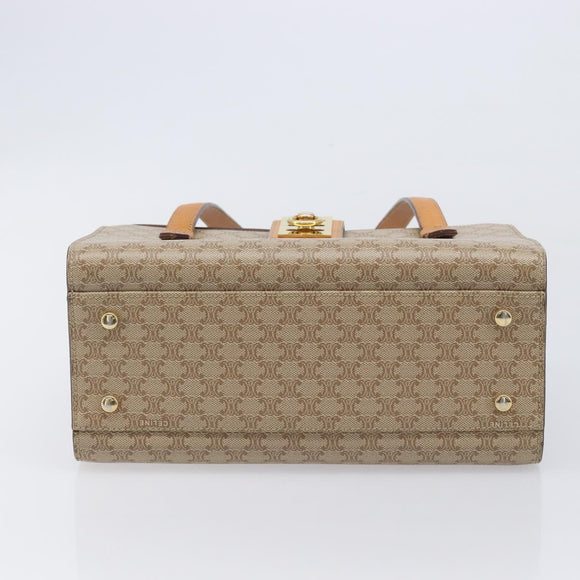 CELINE Macadam Hand Bag PVC Beige Gold Tone Auth 213815