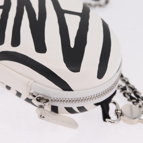 CHANEL Sunglasses Case Chain Neck Pouch Leather White Silver CC Auth 213823SAM