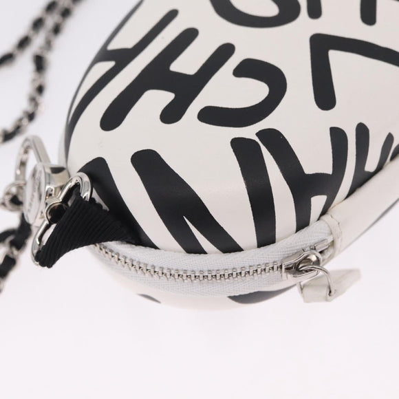 CHANEL Sunglasses Case Chain Neck Pouch Leather White Silver CC Auth 213823SAM