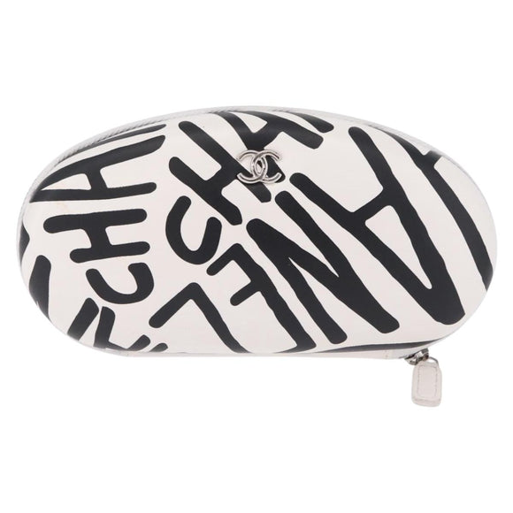 CHANEL Sunglasses Case Chain Neck Pouch Leather White Silver CC Auth 213823SAM