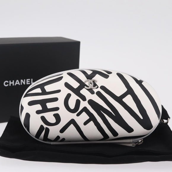 CHANEL Sunglasses Case Chain Neck Pouch Leather White Silver CC Auth 213823SAM
