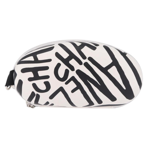 CHANEL Sunglasses Case Chain Neck Pouch Leather White Silver CC Auth 213823SAM