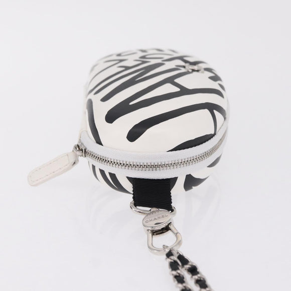CHANEL Sunglasses Case Chain Neck Pouch Leather White Silver CC Auth 213823SAM