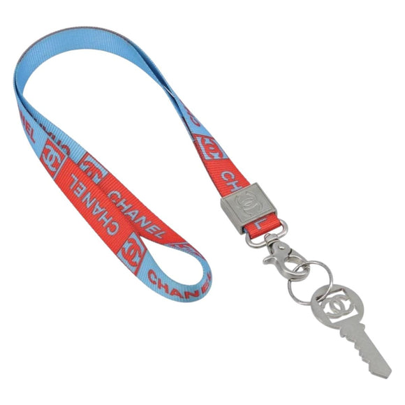 CHANEL Sports Line Neck Strap Canvas Light Blue Silver CC Auth 213824V