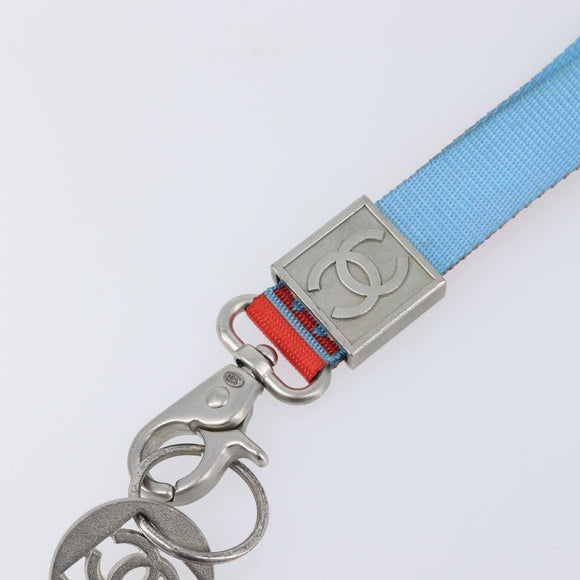 CHANEL Sports Line Neck Strap Canvas Light Blue Silver CC Auth 213824V
