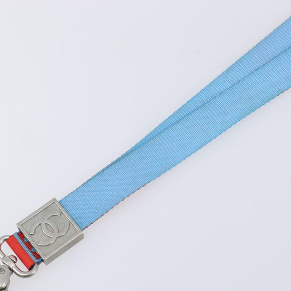 CHANEL Sports Line Neck Strap Canvas Light Blue Silver CC Auth 213824V