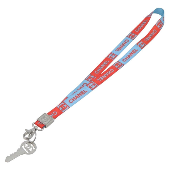 CHANEL Sports Line Neck Strap Canvas Light Blue Silver CC Auth 213824V