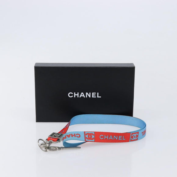 CHANEL Sports Line Neck Strap Canvas Light Blue Silver CC Auth 213824V