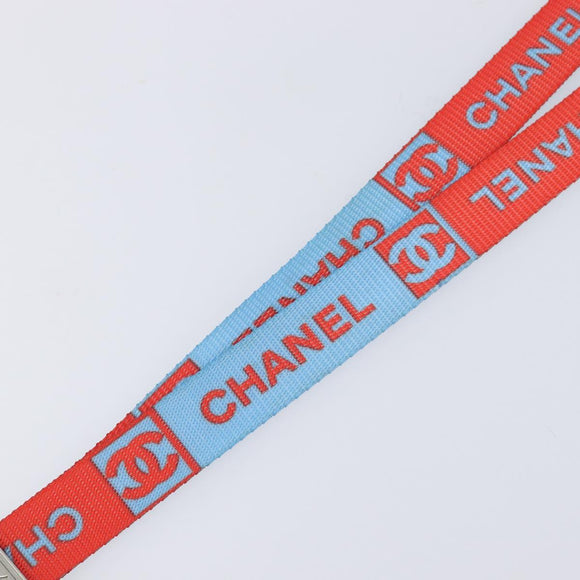 CHANEL Sports Line Neck Strap Canvas Light Blue Silver CC Auth 213824V