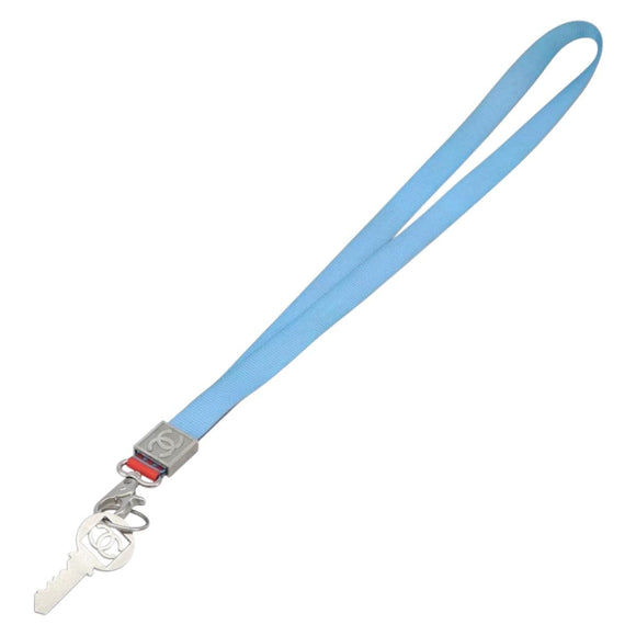 CHANEL Sports Line Neck Strap Canvas Light Blue Silver CC Auth 213824V