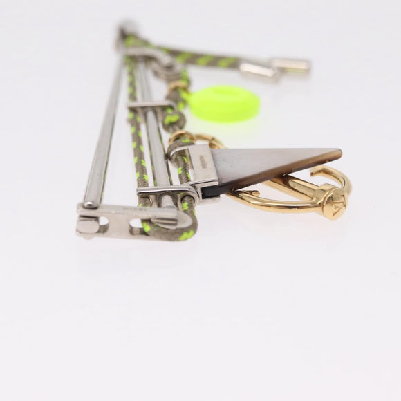 LOUIS VUITTON Brooch Metal Lime Green Silver tone LV Auth 213825M