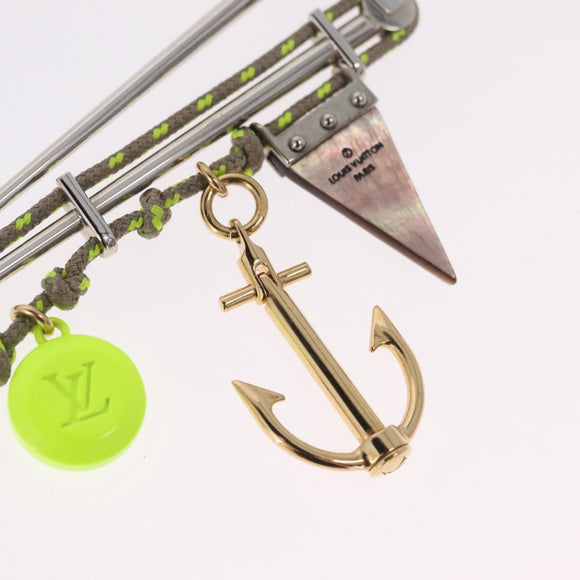 LOUIS VUITTON Brooch Metal Lime Green Silver tone LV Auth 213825M