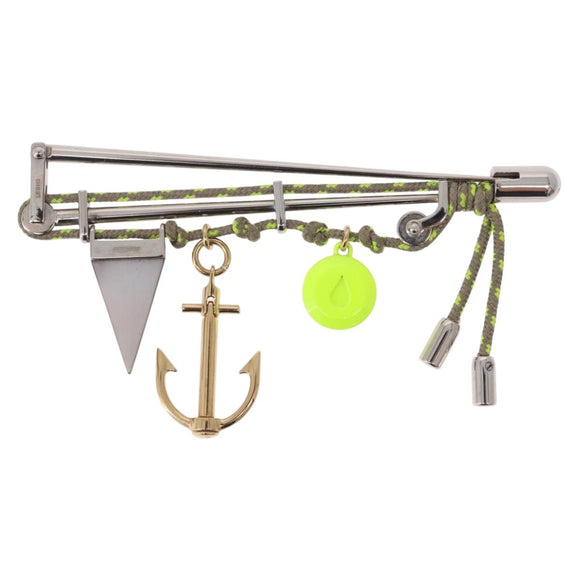 LOUIS VUITTON Brooch Metal Lime Green Silver tone LV Auth 213825M