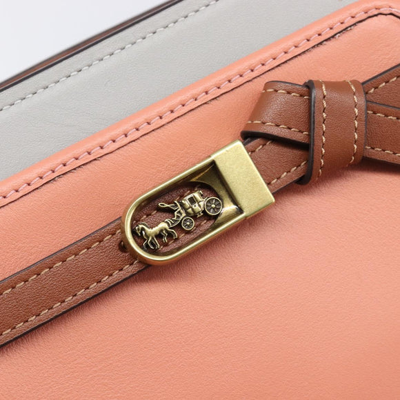 Coach Shoulder Bag Leather 2way Pink Gold Tone Auth 213832A