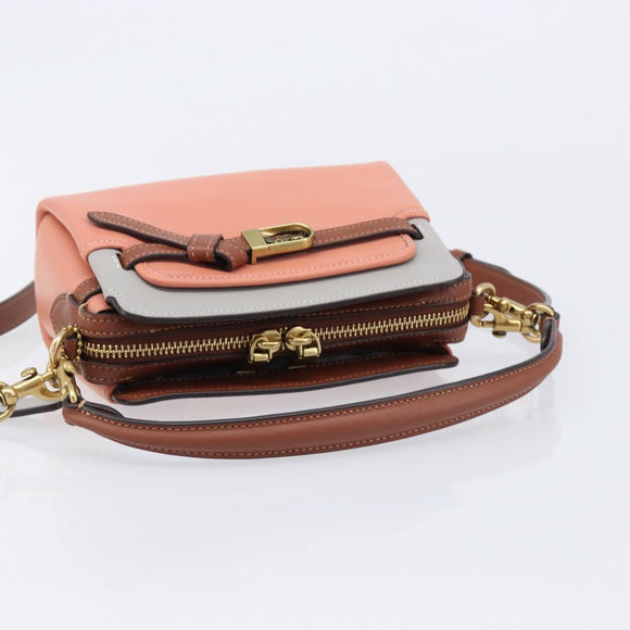 Coach Shoulder Bag Leather 2way Pink Gold Tone Auth 213832A