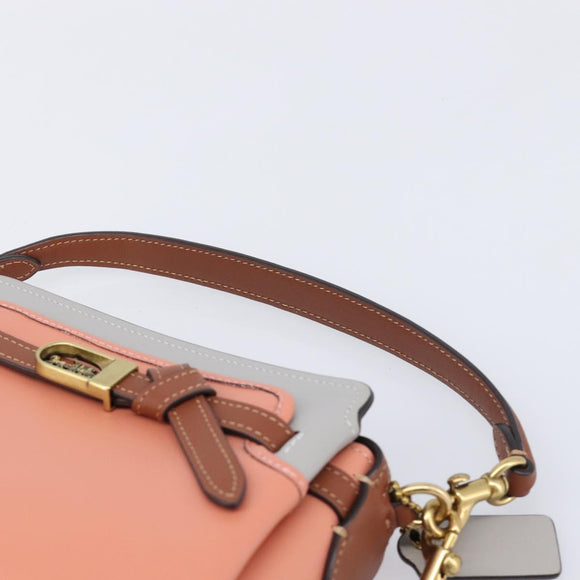 Coach Shoulder Bag Leather 2way Pink Gold Tone Auth 213832A