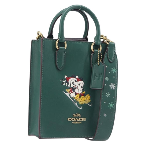 Coach Disney Collaboration Shoulder Bag Leather Green Gold Tone Auth 213833A