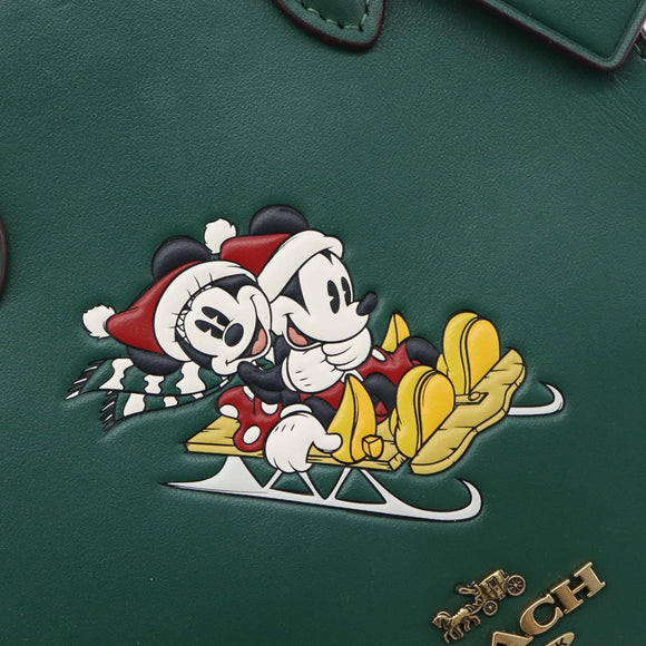 Coach Disney Collaboration Shoulder Bag Leather Green Gold Tone Auth 213833A