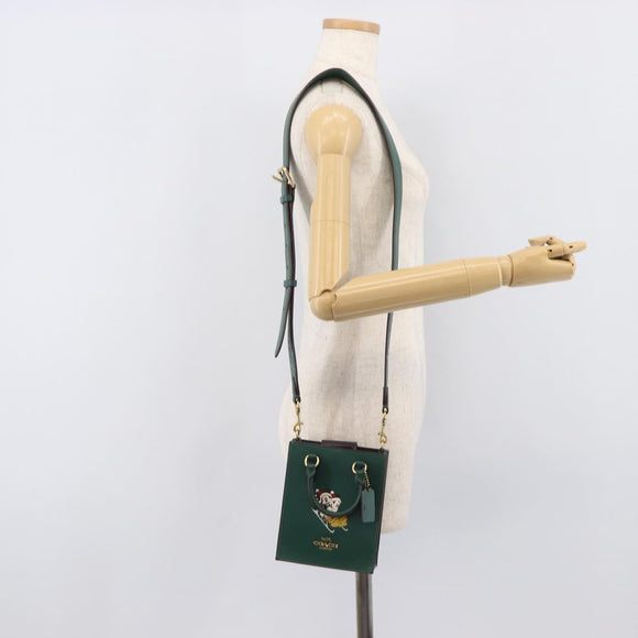 Coach Disney Collaboration Shoulder Bag Leather Green Gold Tone Auth 213833A