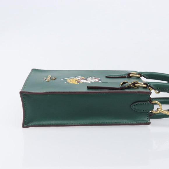 Coach Disney Collaboration Shoulder Bag Leather Green Gold Tone Auth 213833A