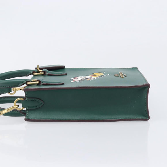 Coach Disney Collaboration Shoulder Bag Leather Green Gold Tone Auth 213833A