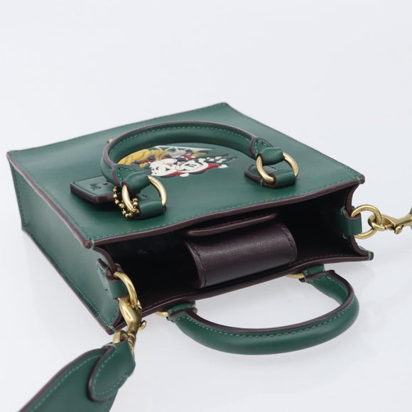Coach Disney Collaboration Shoulder Bag Leather Green Gold Tone Auth 213833A