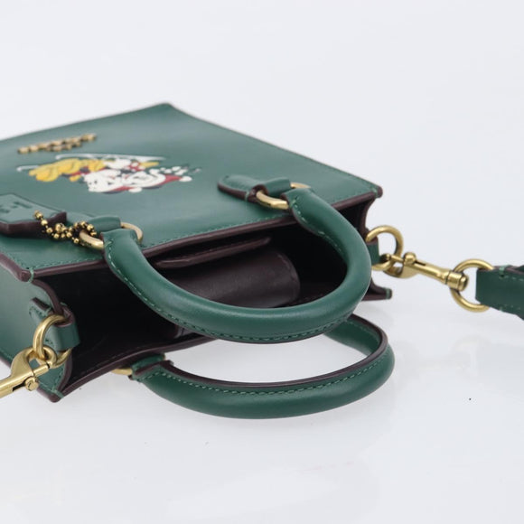 Coach Disney Collaboration Shoulder Bag Leather Green Gold Tone Auth 213833A