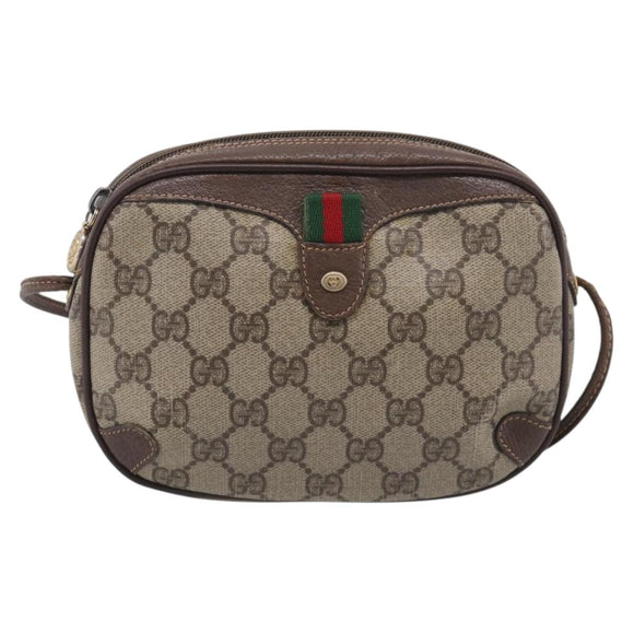 GUCCI GG Supreme Web Sherry Line Bag PVC Beige Gold 156 02 066 Auth 213854