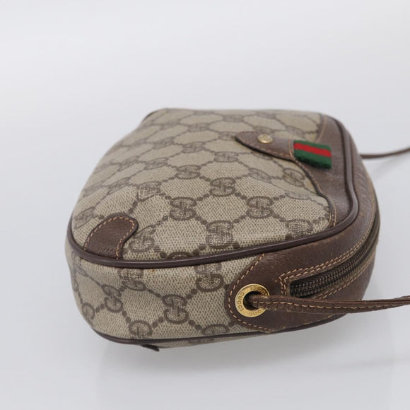 GUCCI GG Supreme Web Sherry Line Bag PVC Beige Gold 156 02 066 Auth 213854