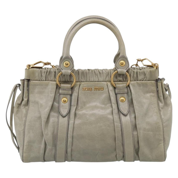 Miu Miu Hand Bag Vitellolux 2way Green Gold Auth 213883M