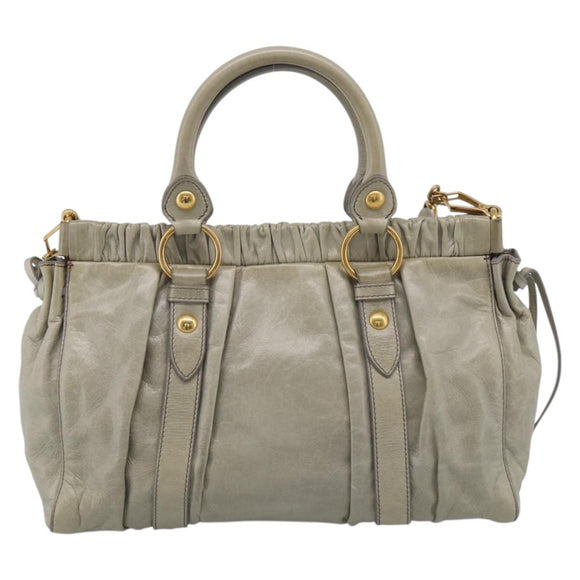Miu Miu Hand Bag Vitellolux 2way Green Gold Auth 213883M