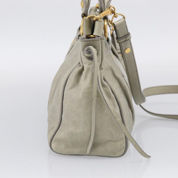 Miu Miu Hand Bag Vitellolux 2way Green Gold Auth 213883M