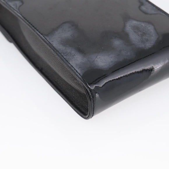CHANEL Chain Shoulder Pouch Patent Leather Black Gold CC Auth 213890