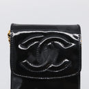 CHANEL Chain Shoulder Pouch Patent Leather Black Gold CC Auth 213890-16