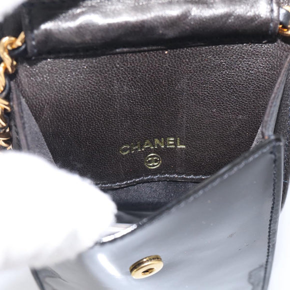 CHANEL Chain Shoulder Pouch Patent Leather Black Gold CC Auth 213890